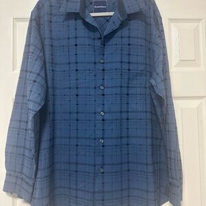 Tommy Bahama Blue Windowpane Plaid Casual Button-Down Shirt A50